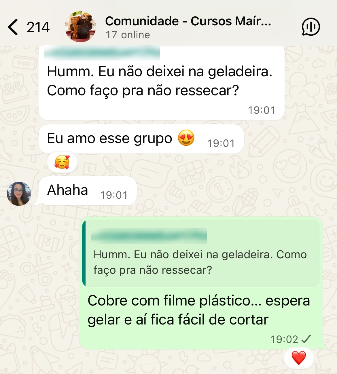 Print da comunidade exclusiva de alunos no WhatsApp