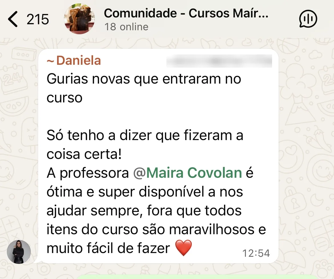 Print da comunidade exclusiva de alunos no WhatsApp