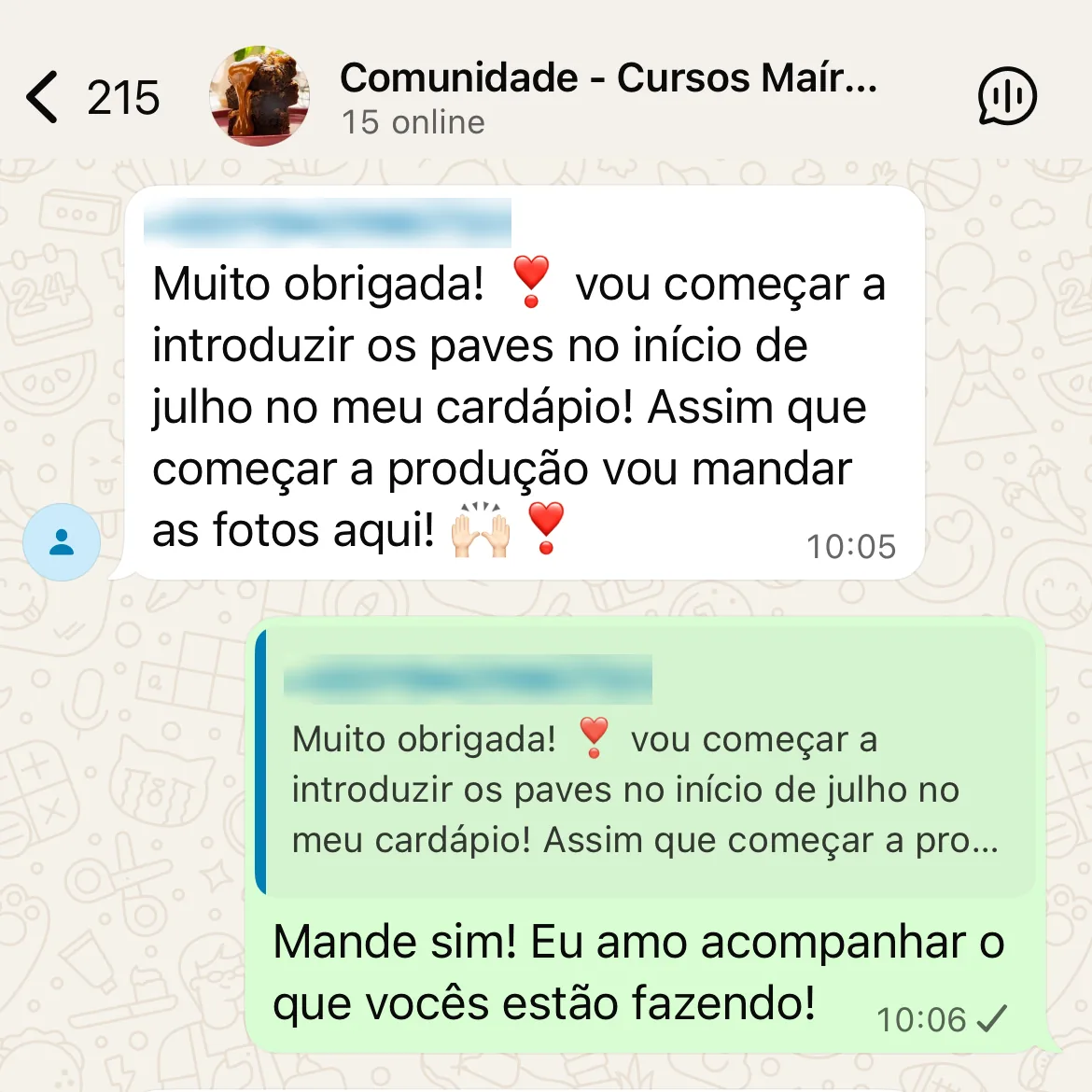 Print da comunidade exclusiva de alunos no WhatsApp