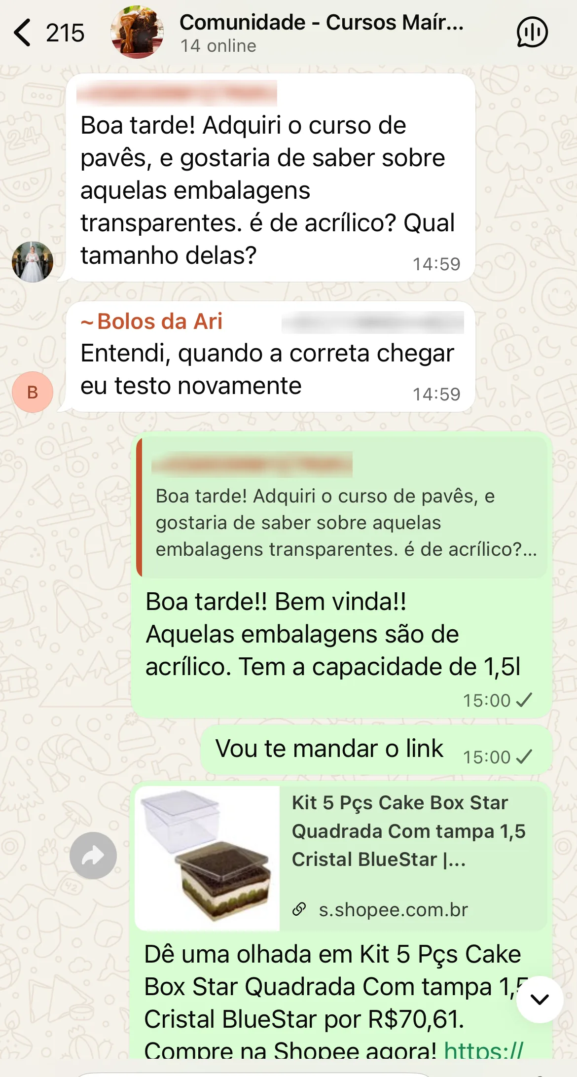 Print da comunidade exclusiva de alunos no WhatsApp
