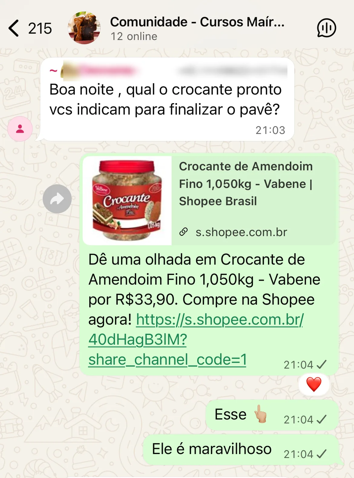 Print da comunidade exclusiva de alunos no WhatsApp