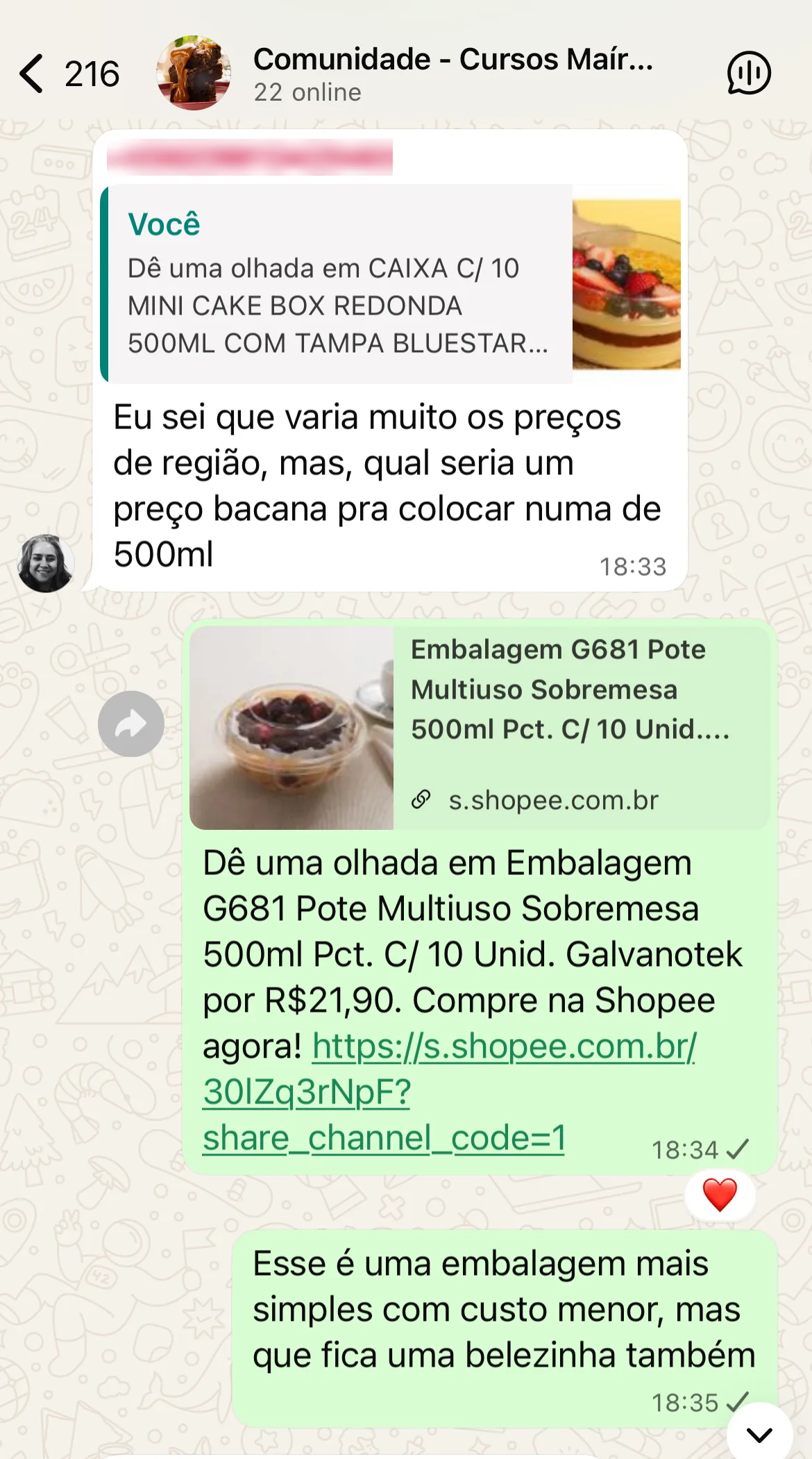 Print da comunidade exclusiva de alunos no WhatsApp