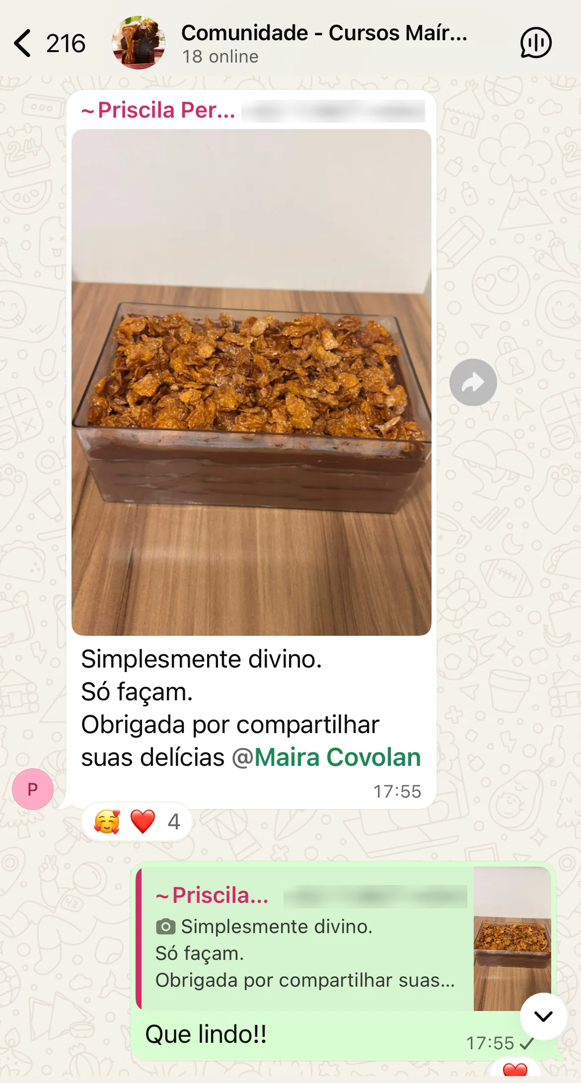 Print da comunidade exclusiva de alunos no WhatsApp